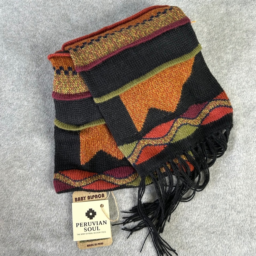Peruvian Alpaca Wool Beanie Scarf 2 in 1 Knit Black Sky Cabincore Peruvian Soul - Picture 2 of 14